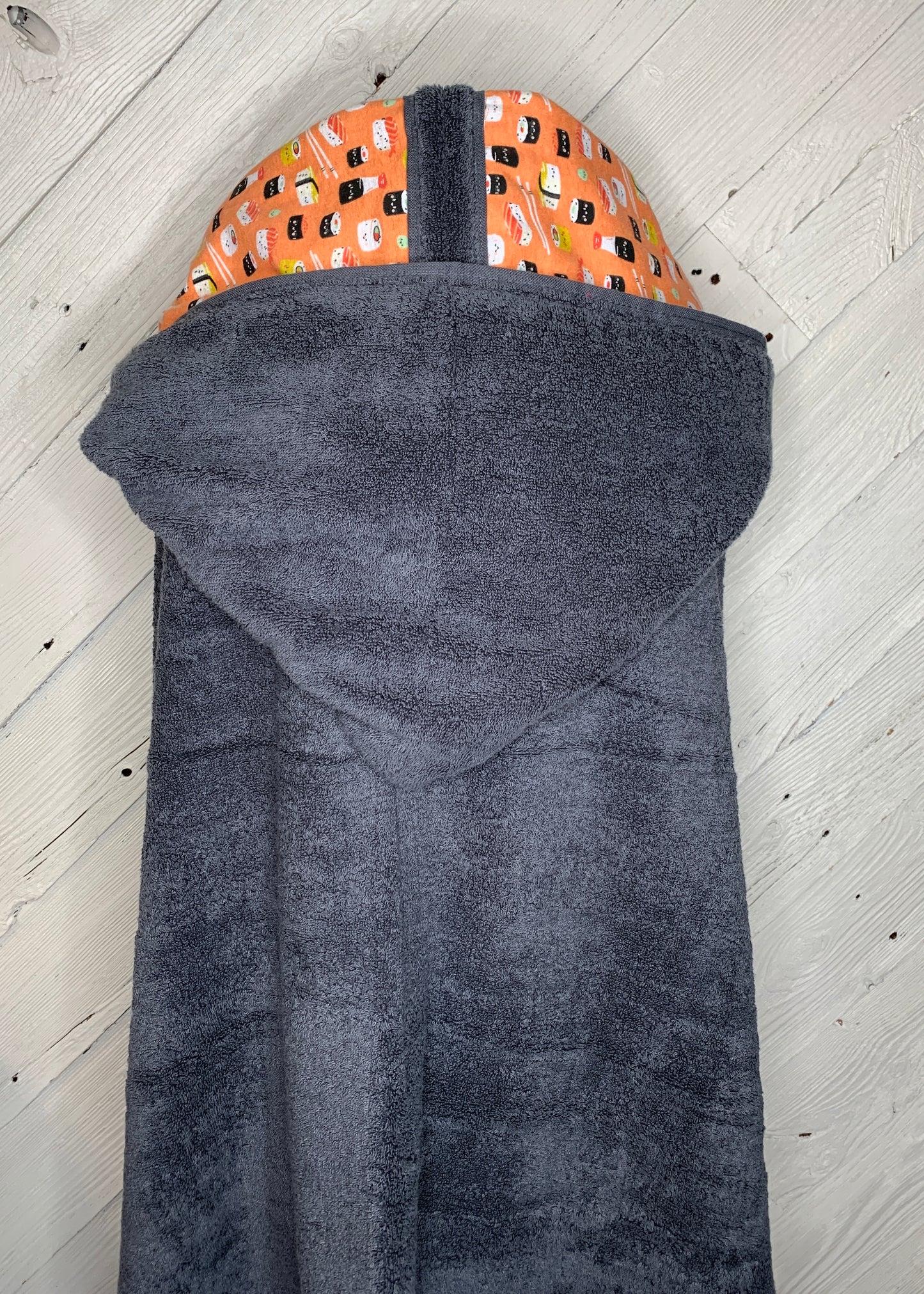 Adult Hooded Bath Towel, Sushi Flannel Hood Lining