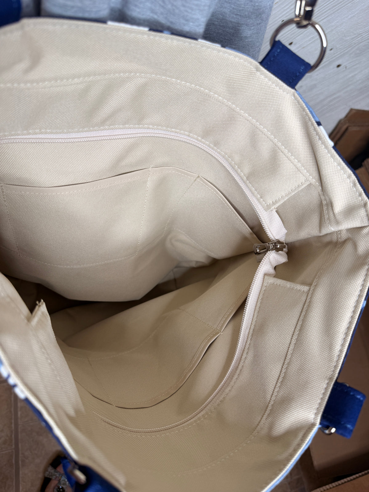 Blue and Cream Convertible Bag
