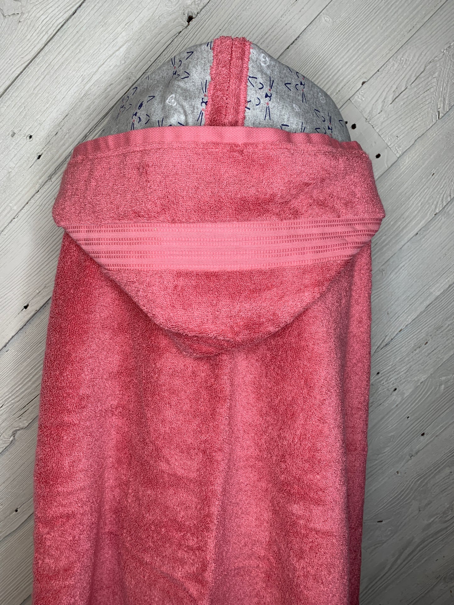 Adult Hooded Bath Towel with Cat Flannel Lining on the Hood