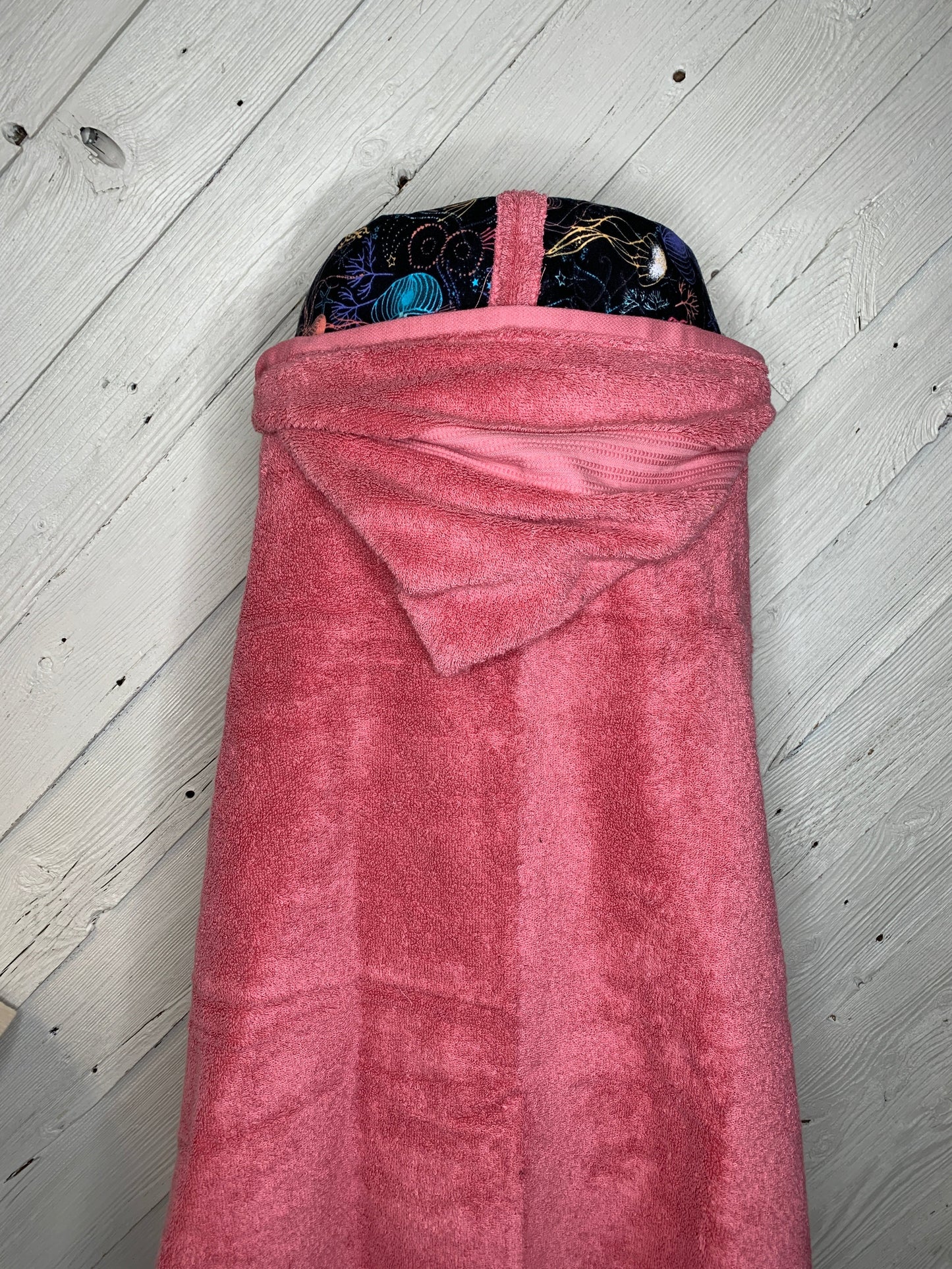 Adult Hooded Bath Towel with a Jellyfish Flannel Lining on the Hood