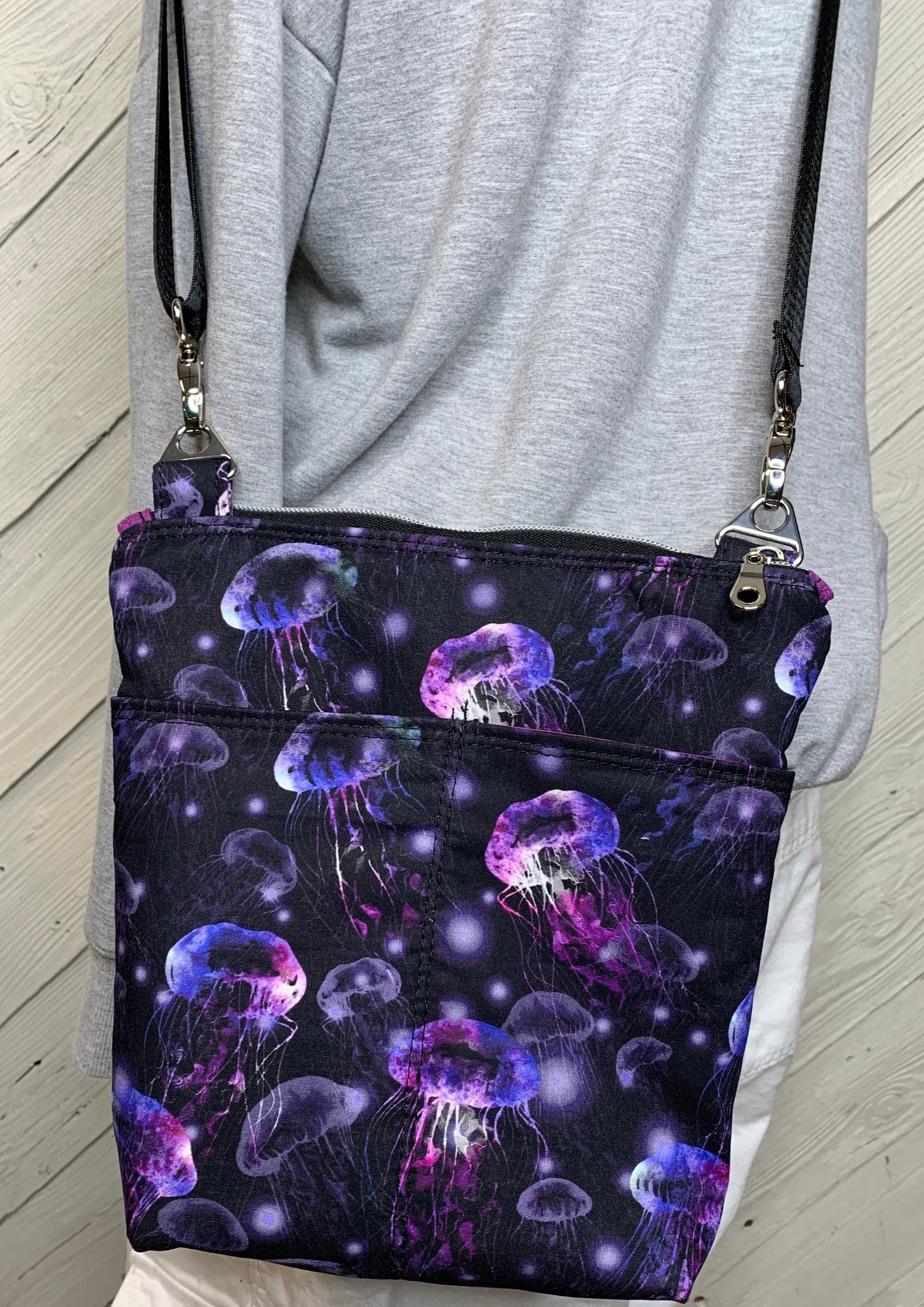 Crossbody Bag with a Jellyfish Pattern on Purple