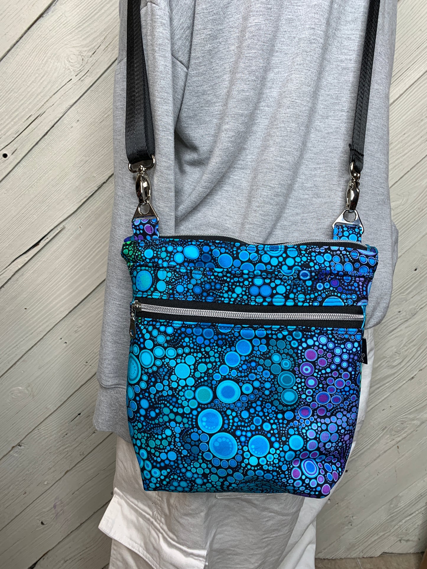 Crossbody Bag with a Blue Circular Pattern