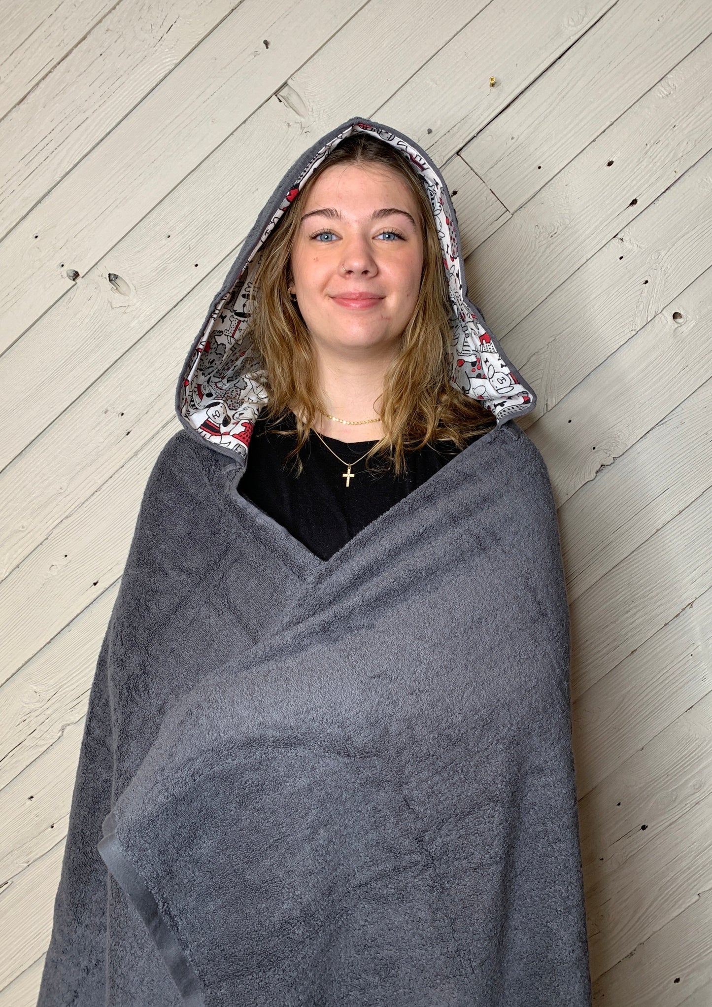 Adult Hooded Bath Towel with Dog Flannel Lining on the Hood