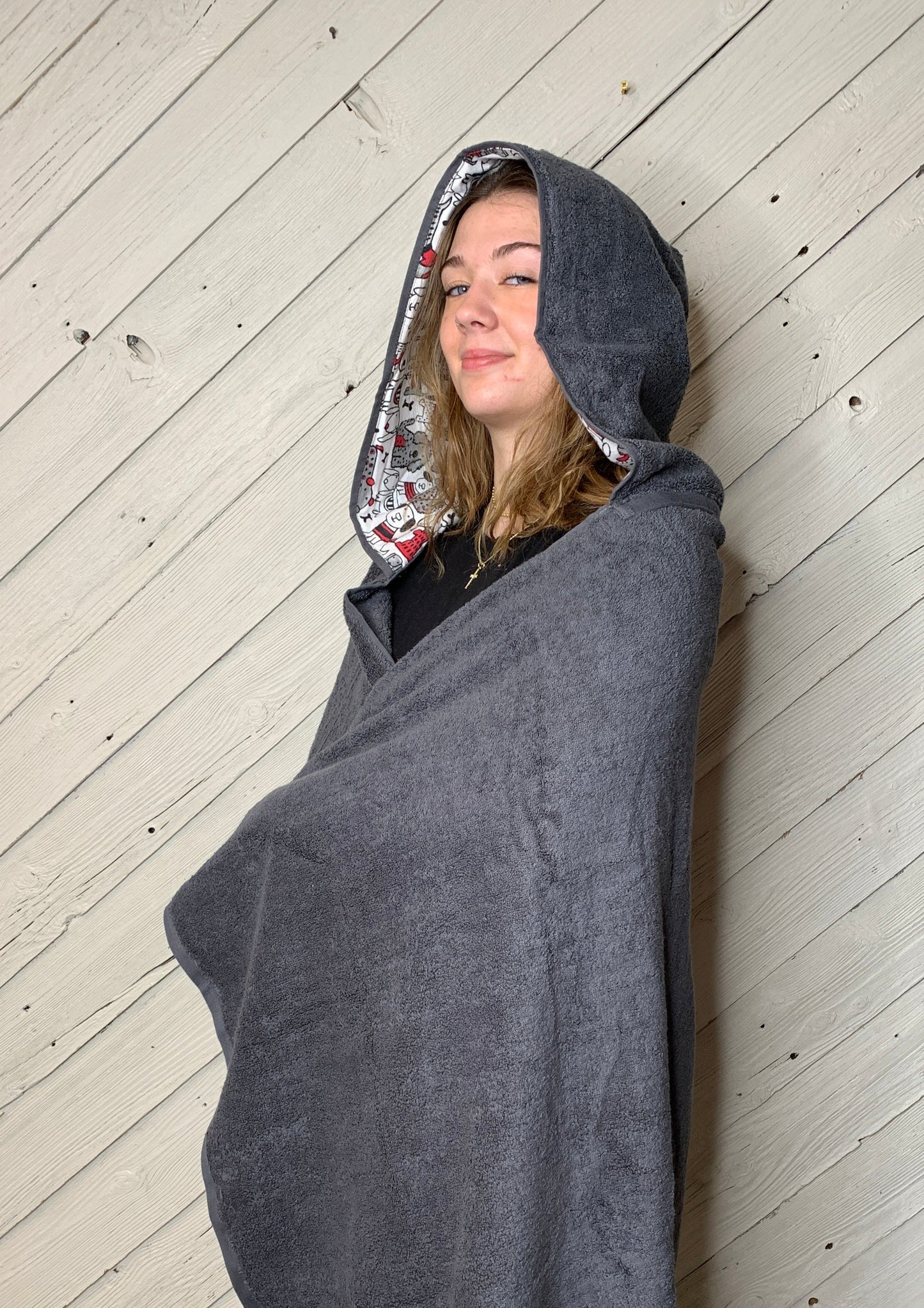 Adult Hooded Bath Towel with Dog Flannel Lining on the Hood