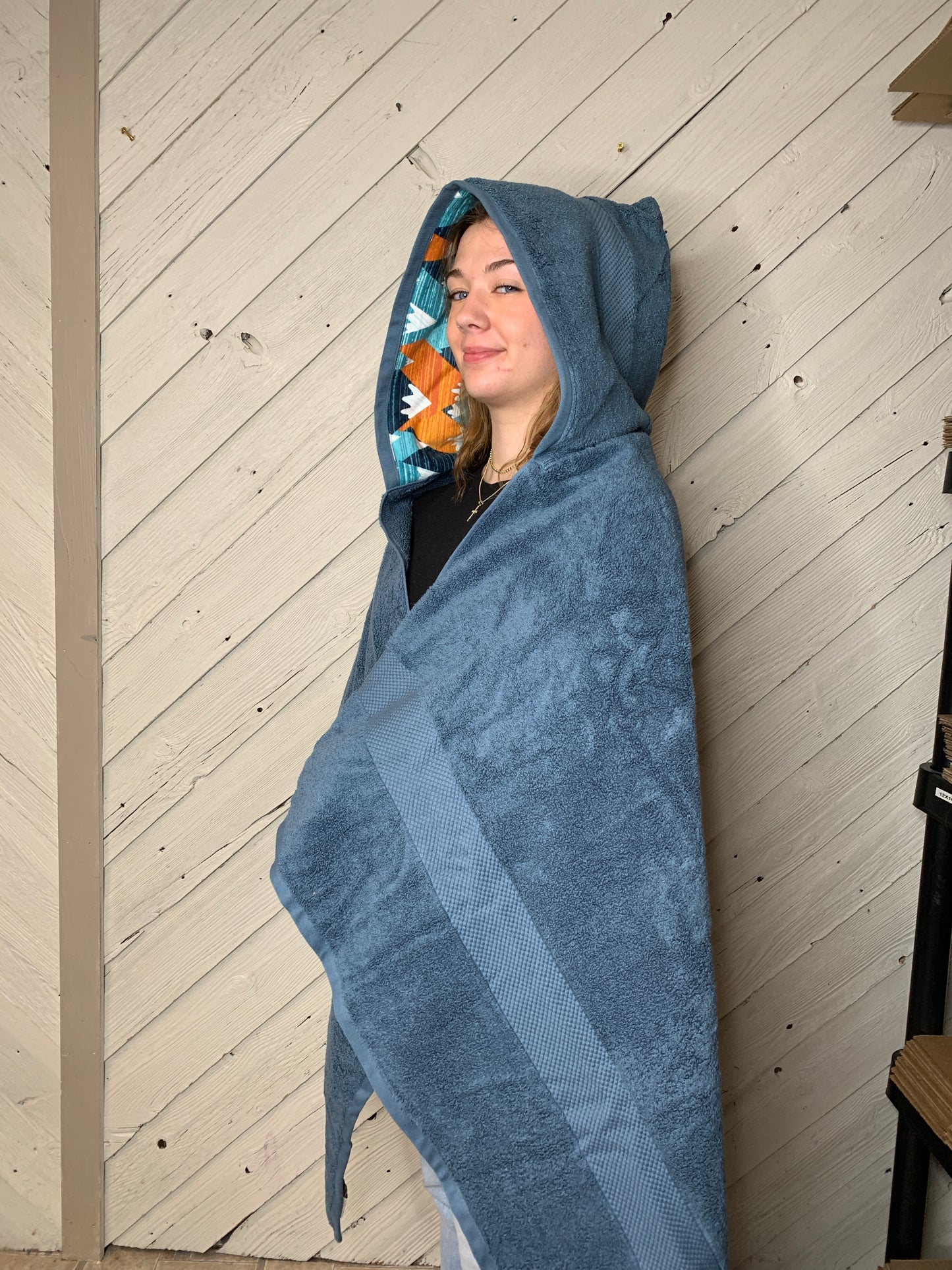 Adult Hooded Bath Towel with Mountain Flannel Lining on the Hood