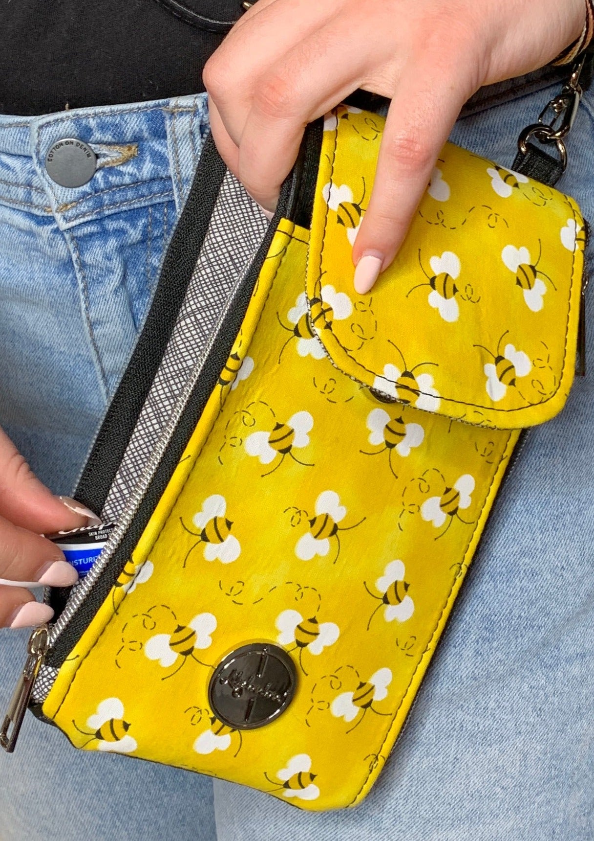 Clutch Crossbody Bag with a Bumblebee Pattern