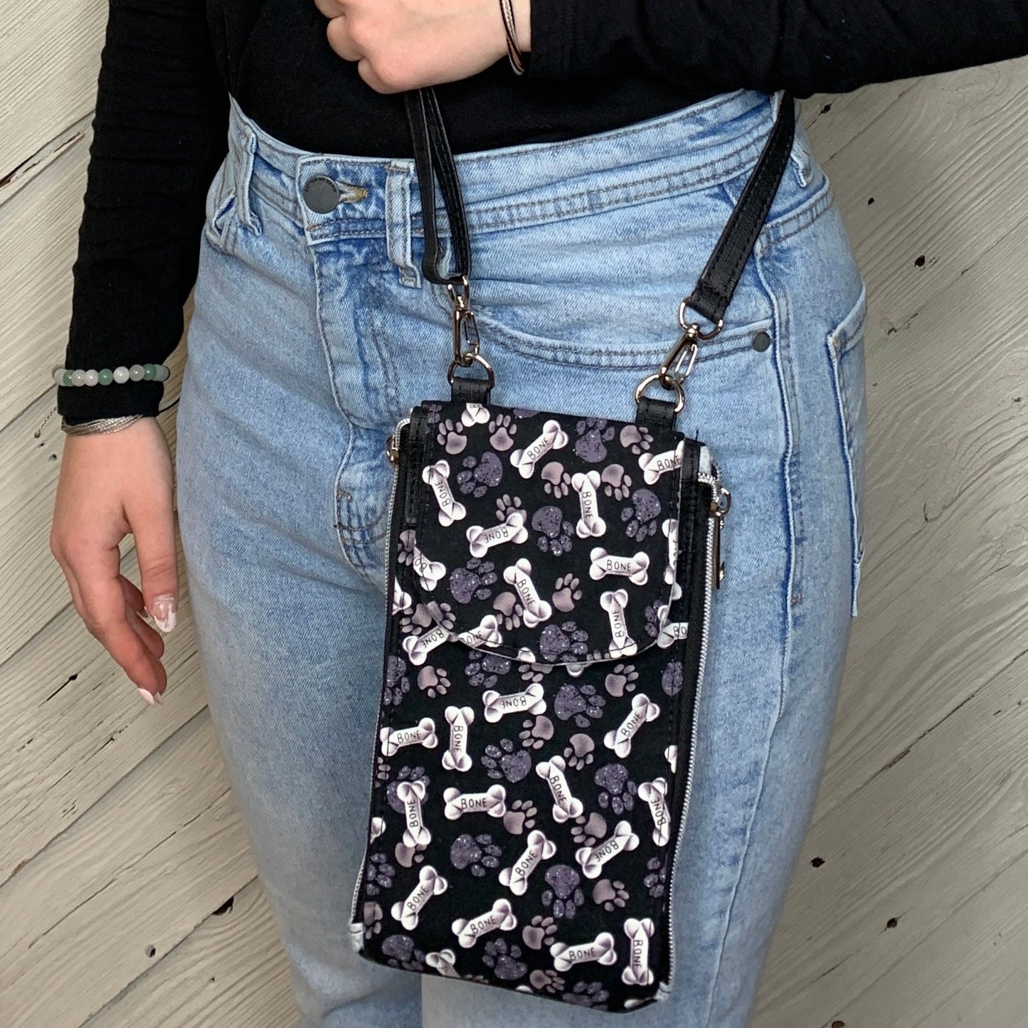 Clutch Crossbody Bag with a Dog Bone and Paw Pattern