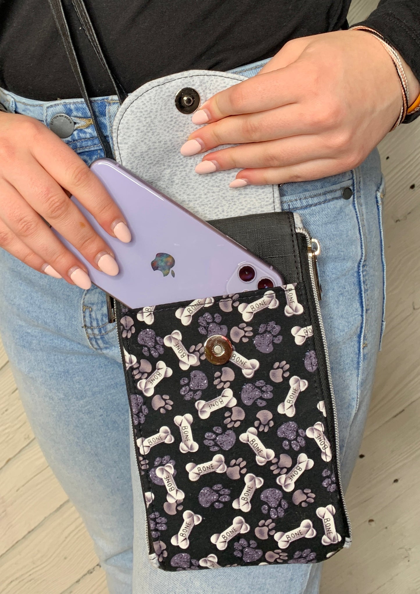 Clutch Crossbody Bag with a Dog Bone and Paw Pattern