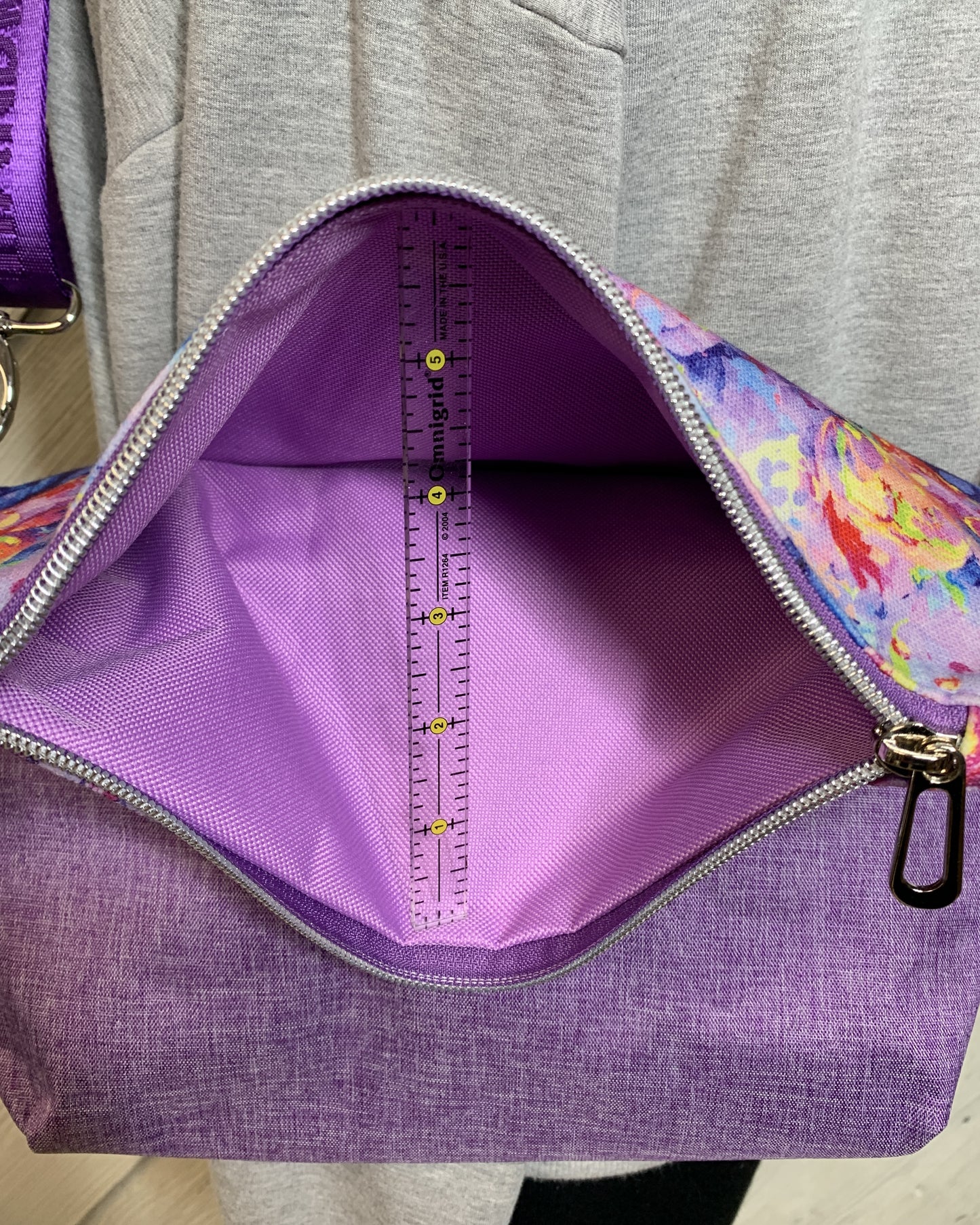 Foldover Crossbody Bag with a Purple Floral Design