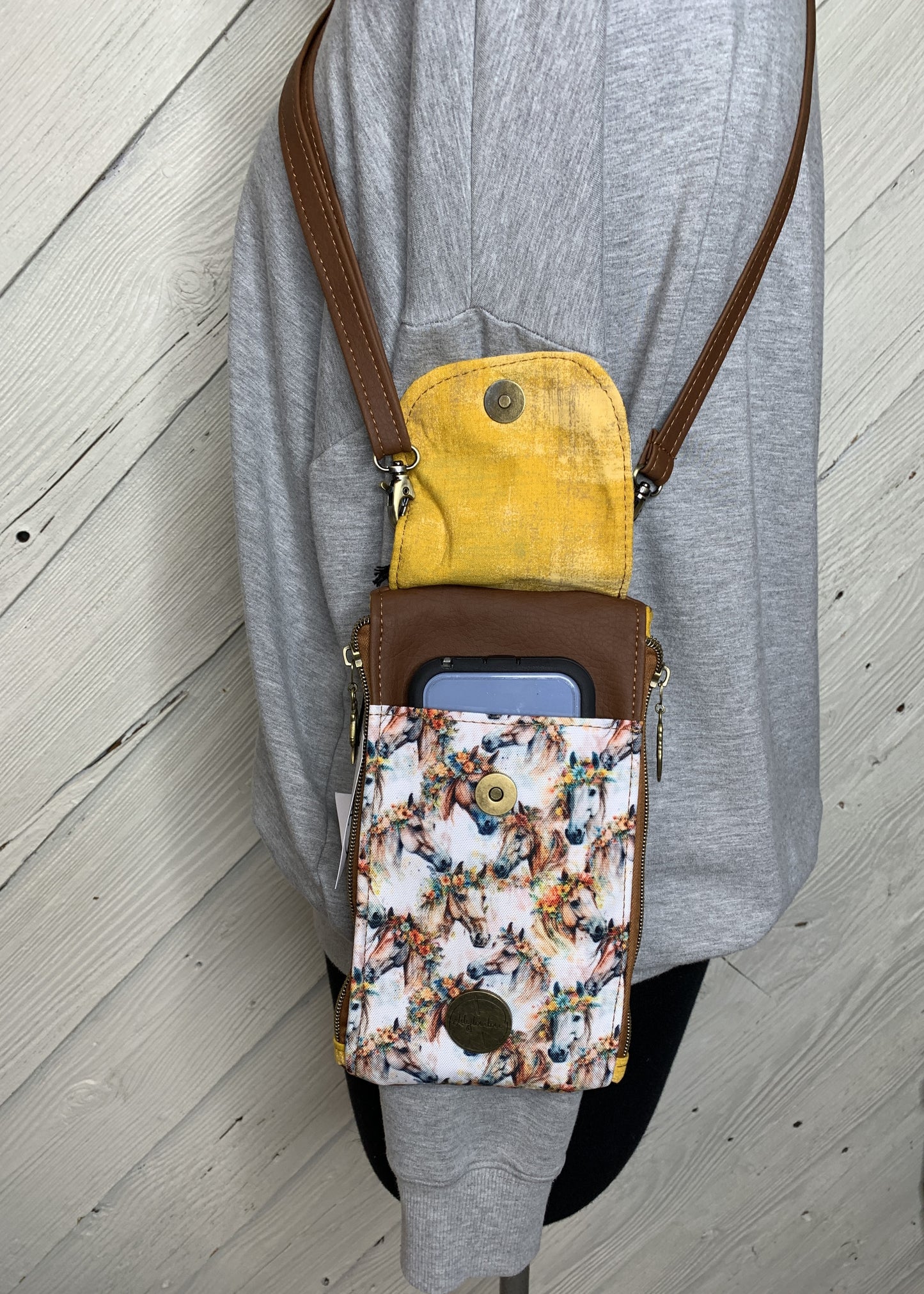 Clutch Crossbody Bag with a Horse Floral Pattern
