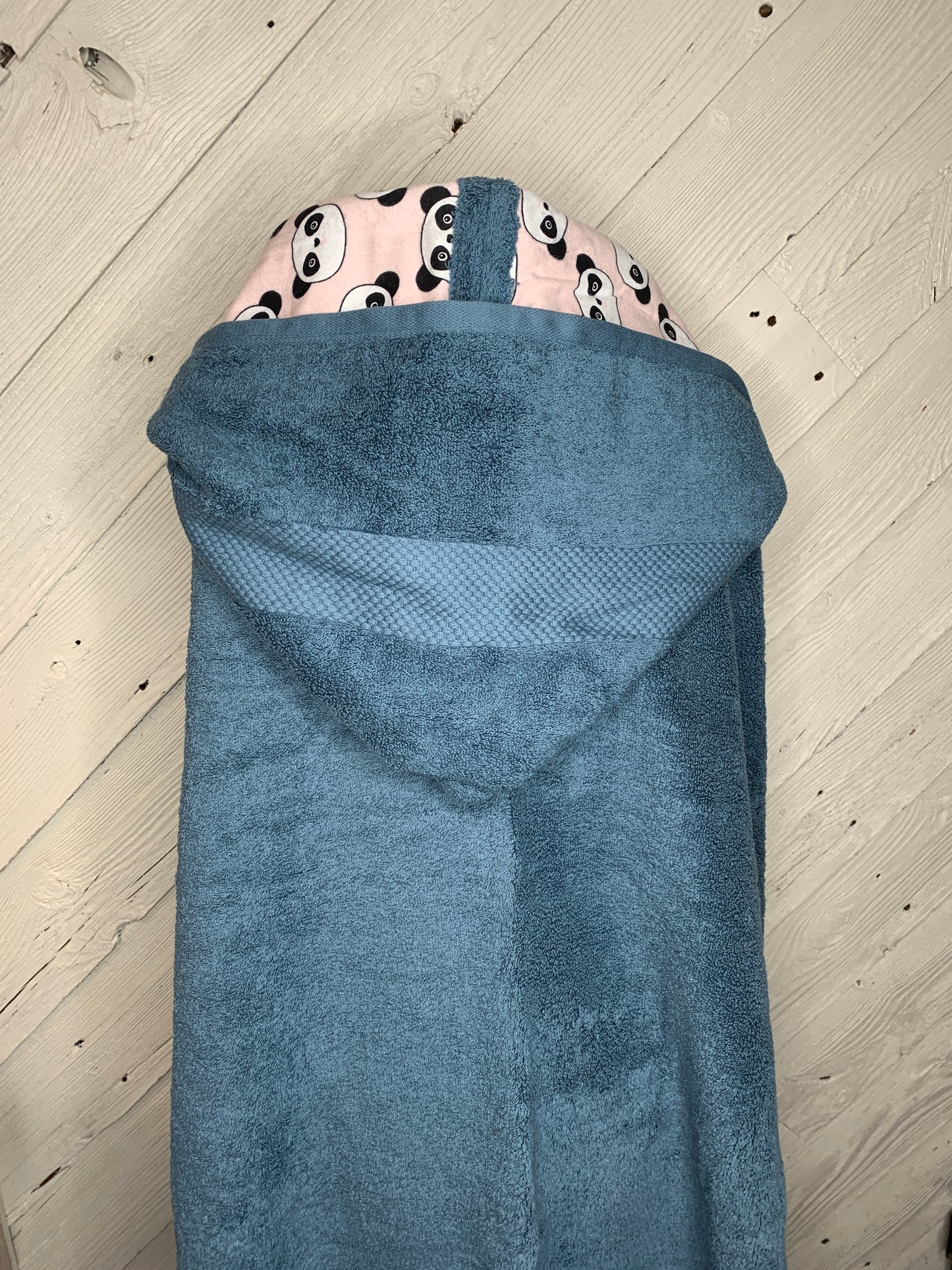 Adult Hooded Bath Towel Pink Panda Print Flannel Hood Lining