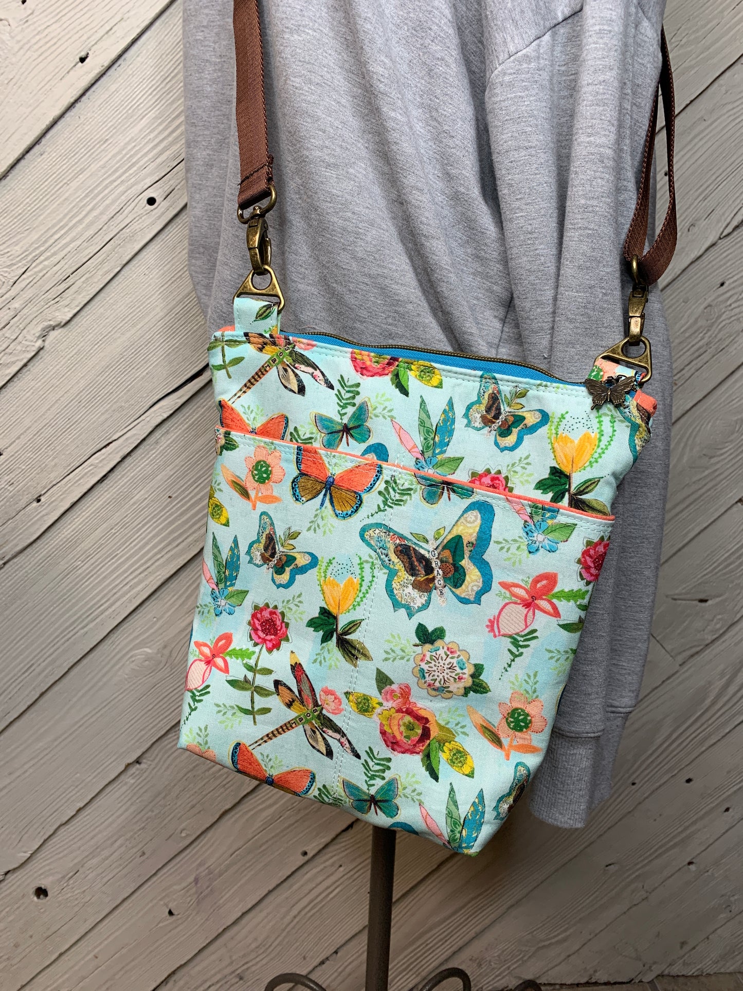 Crossbody Bag with floral and butterfly design