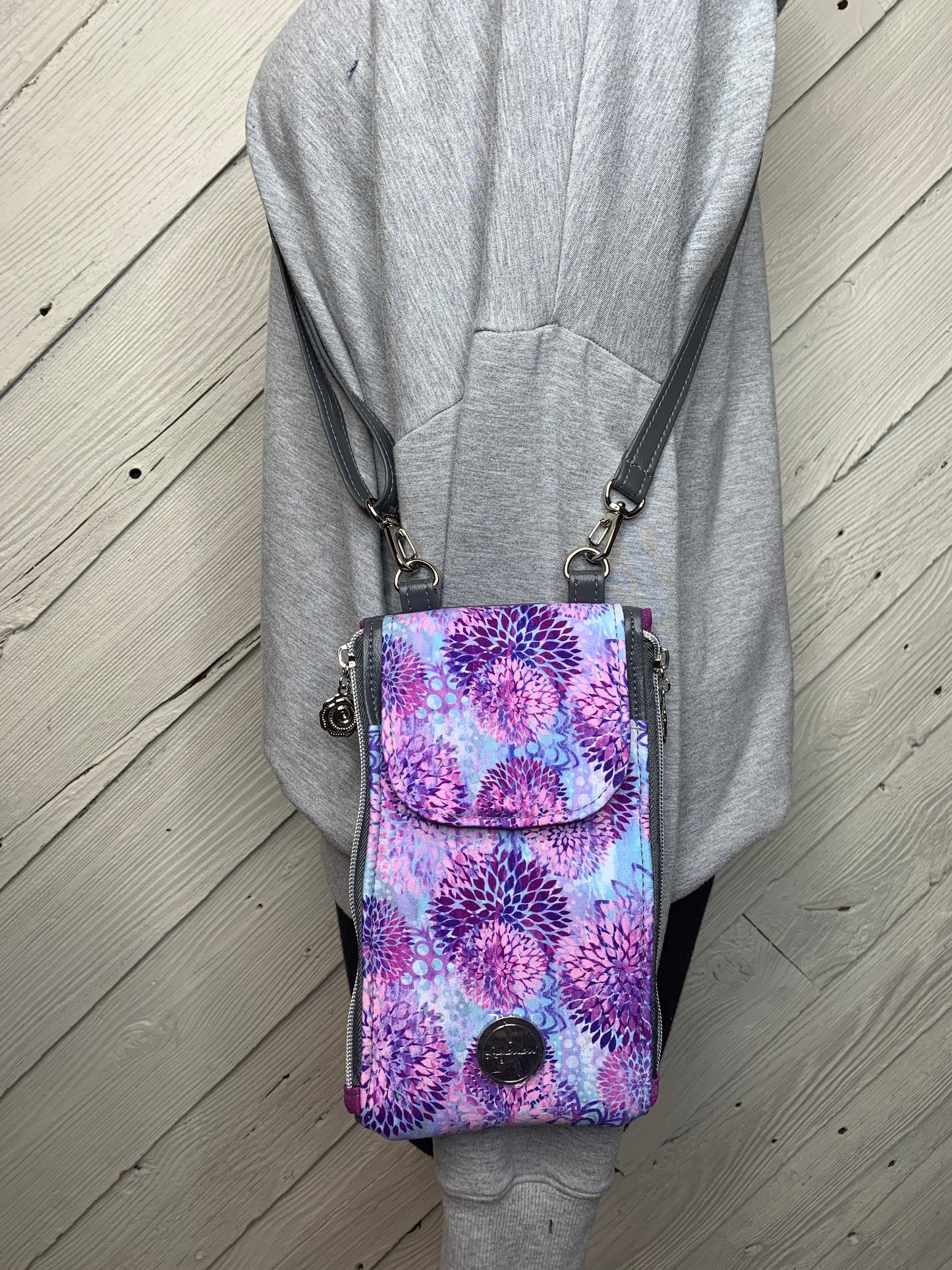Clutch Crossbody Bag with a Purple Floral Pattern