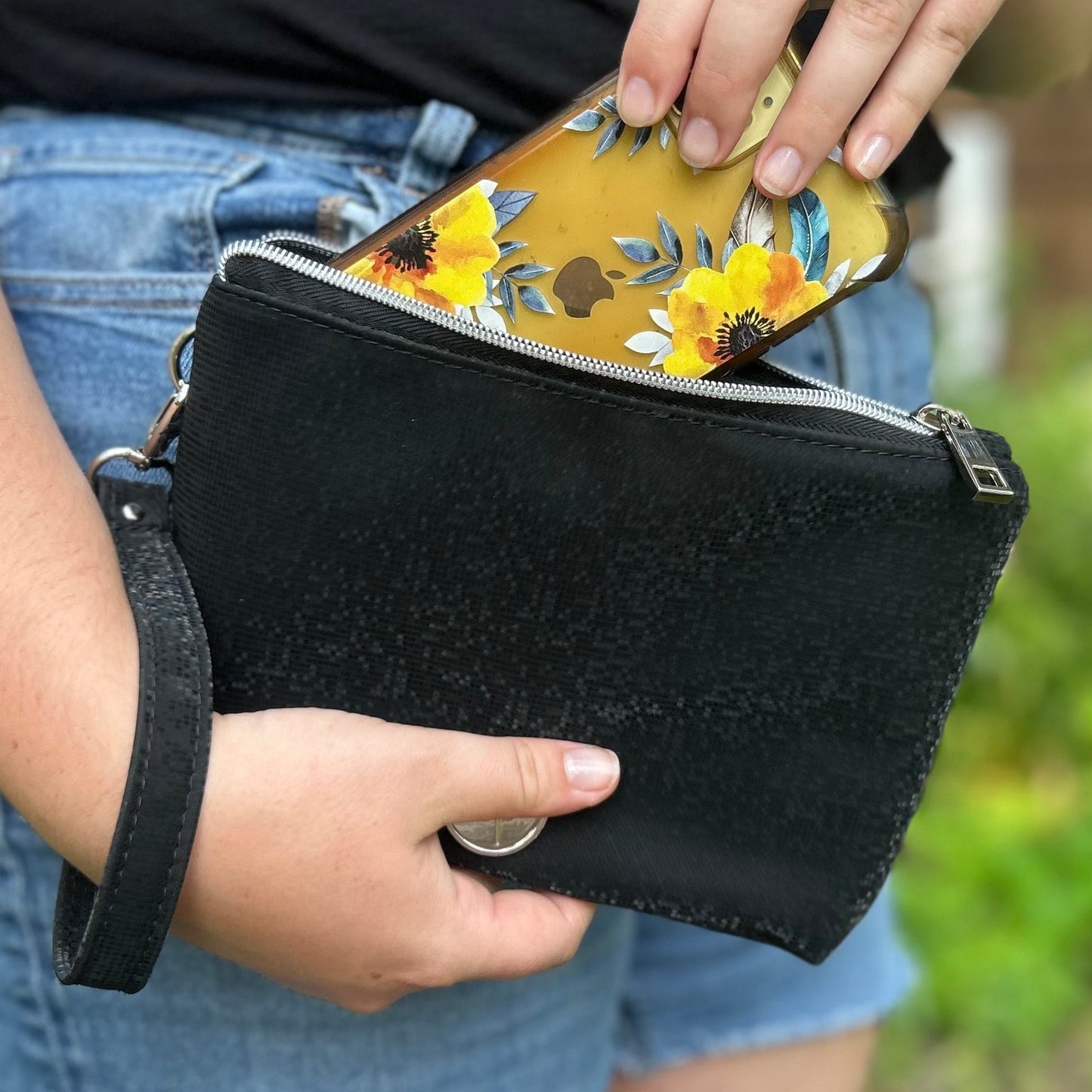Shimmery Black Wristlet