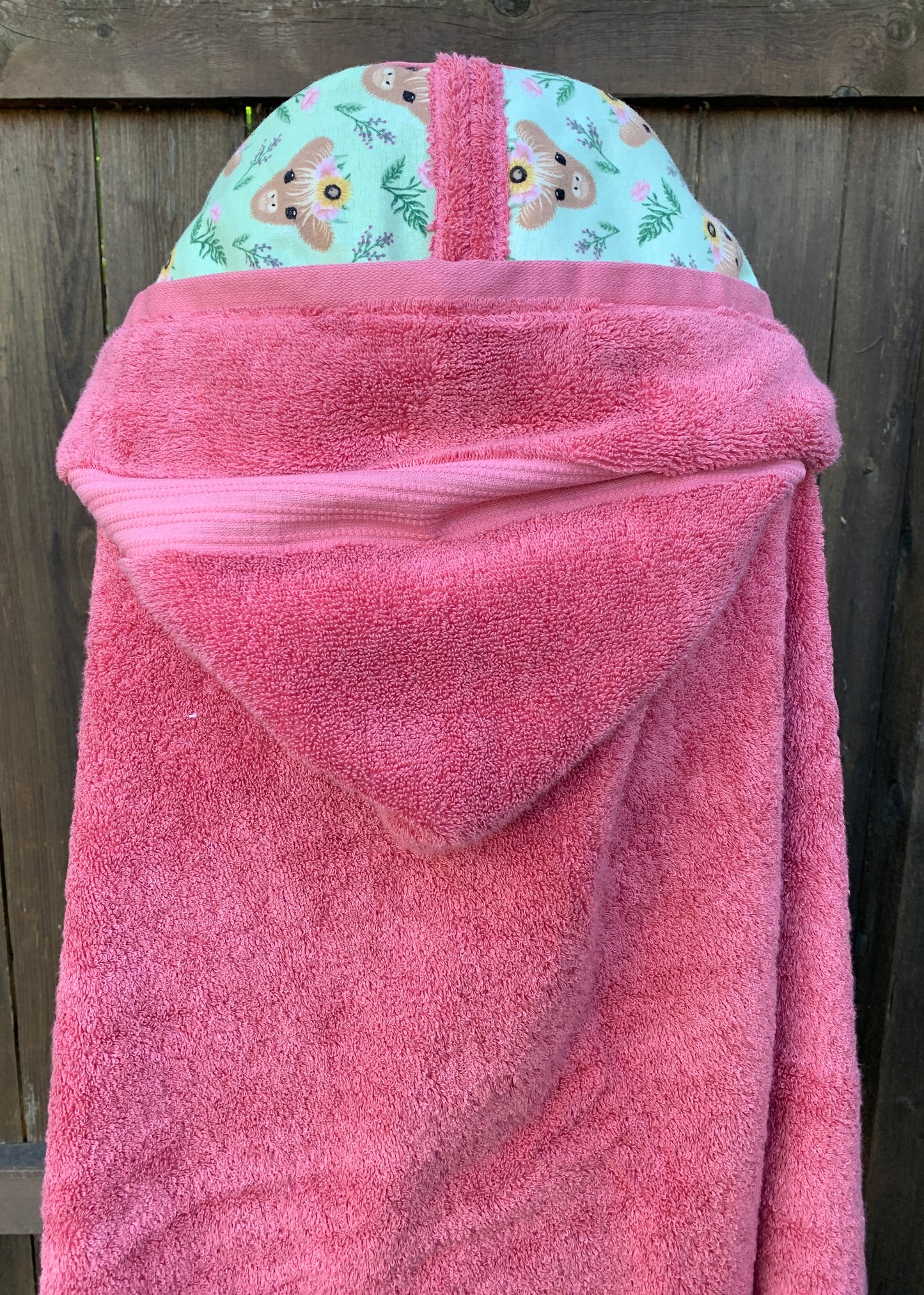 Adult Hooded Bath Towel Highland Cow Print Flannel Hood Lining
