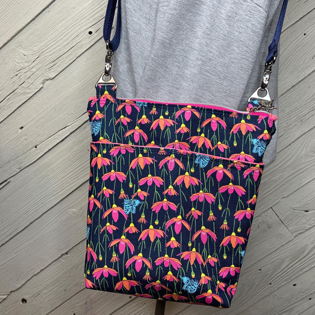 Pink floral crossbody purse, women's crossbody bag, hipster bag, messenger bag, adjustable crossbody bag, women's handbag