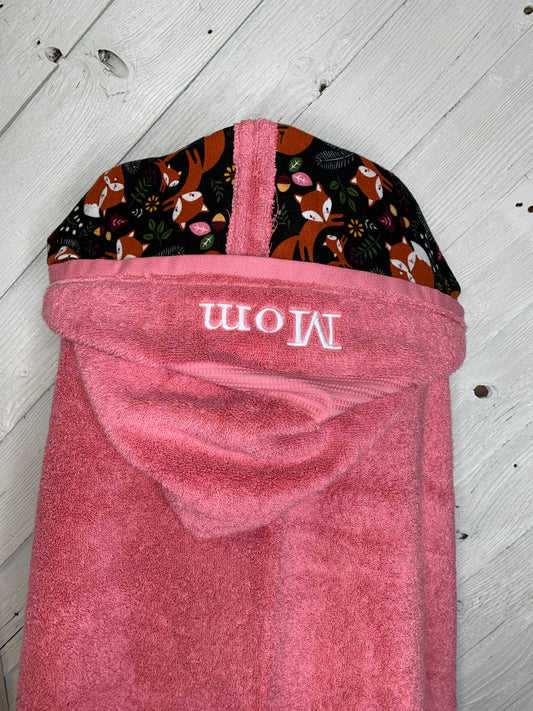 Adult Hooded Bath Towel Fox Print Flannel Hood Lining