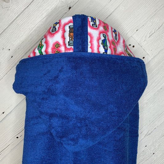 Adult Hooded Bath Towel, Race Car Flannel Hood Lining