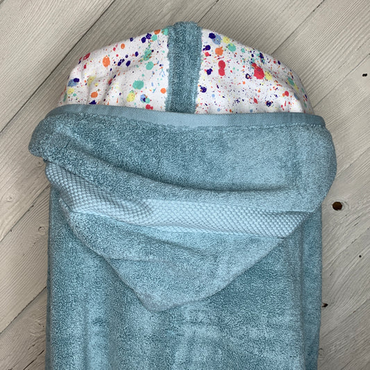 Adult Hooded Bath Towel with Paint Splatter Flannel Hood Lining