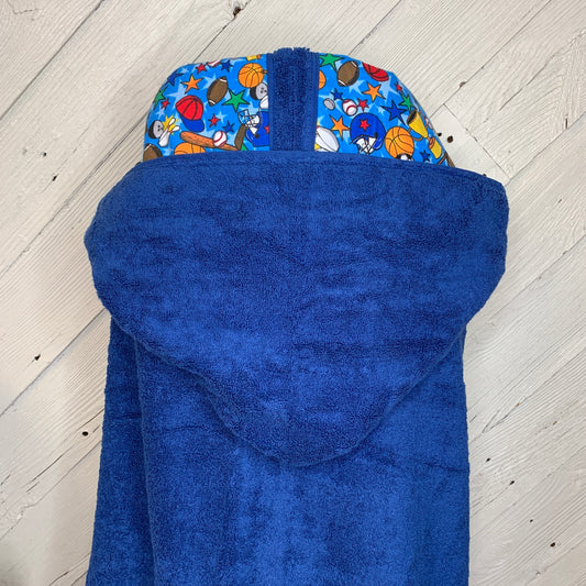 Adult Hooded Bath Towel Dark Blue with Sports Mix Lining on Hood