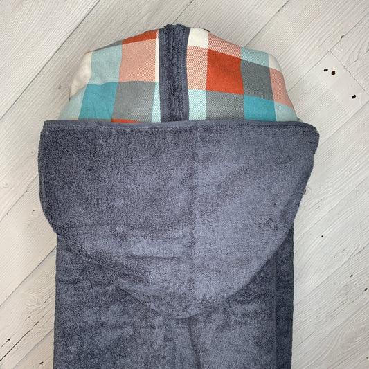 Adult Hooded Bath Towel with Plaid Flannel Lining on the Hood