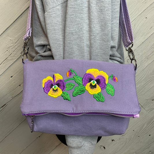 Foldover Crossbody Bag with a Pansy Design