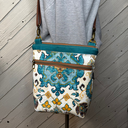 Crossbody Bag with teal geometric design