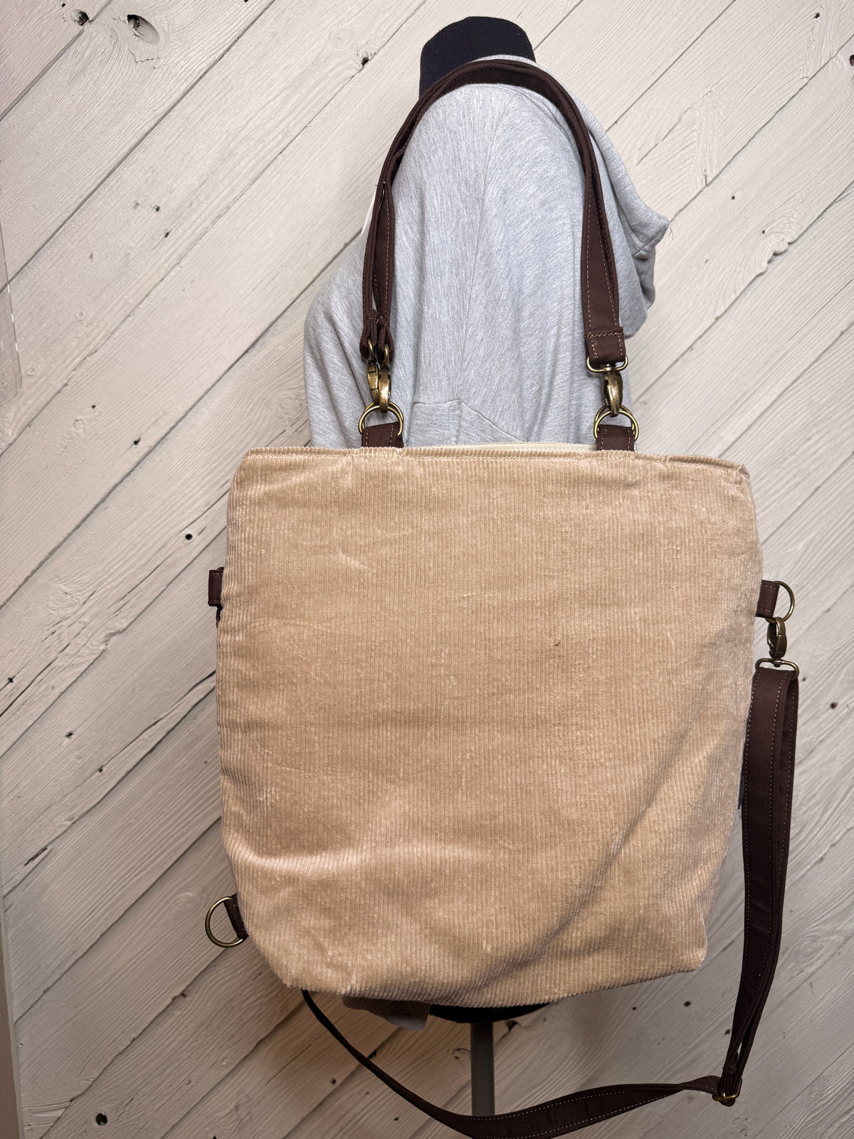 Tan Corduroy Convertible Bag