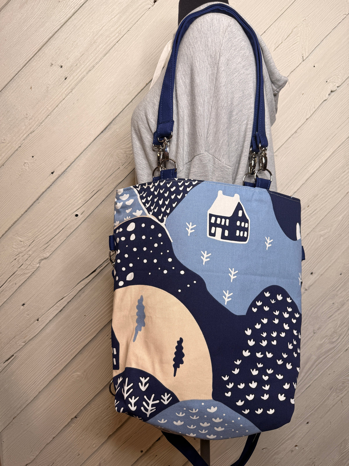 Blue and Cream Convertible Bag