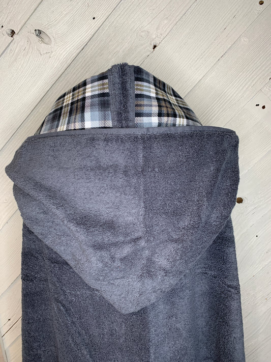 Adult Hooded Bath Towel with Plaid Flannel Lining on the Hood