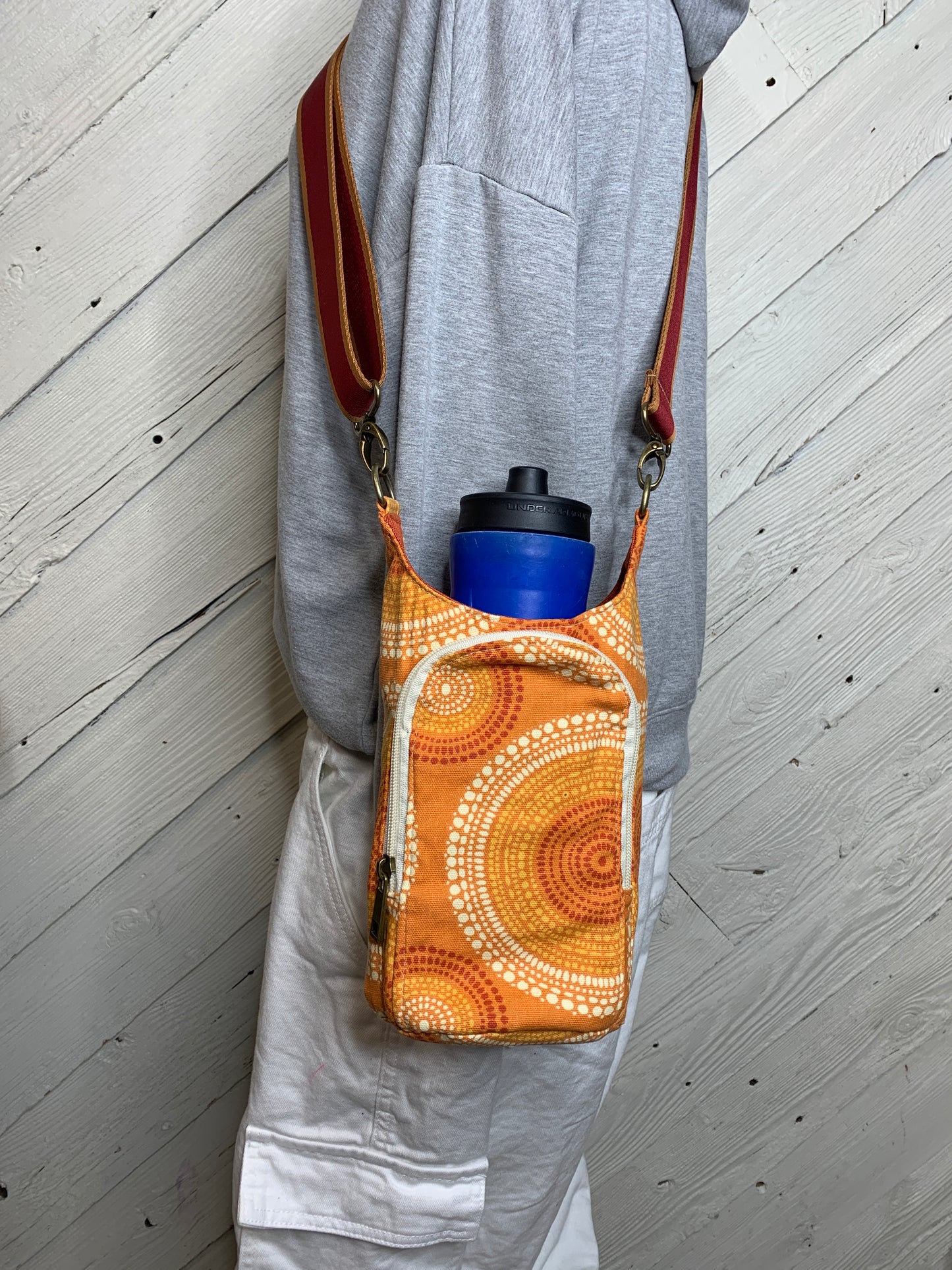 Water Bottle Bag with Orange Circular Pattern