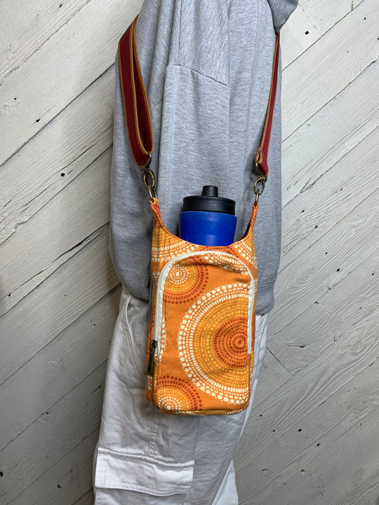 Water Bottle Bag with Orange Circular Pattern