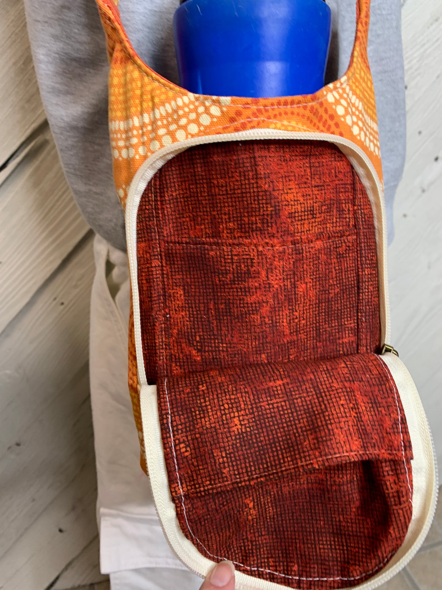 Water Bottle Bag with Orange Circular Pattern