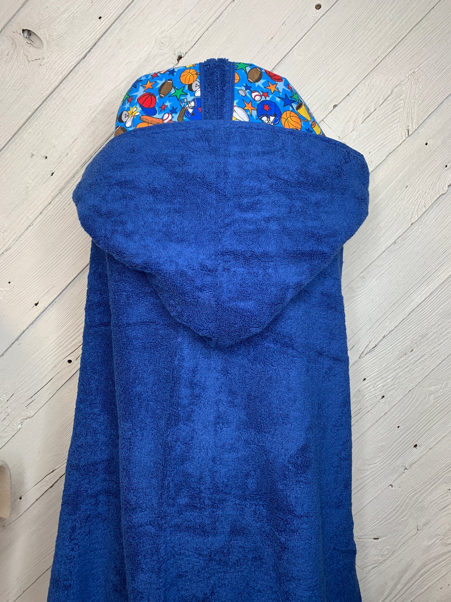 Adult Hooded Bath Towel Dark Blue with Sports Mix Lining on Hood