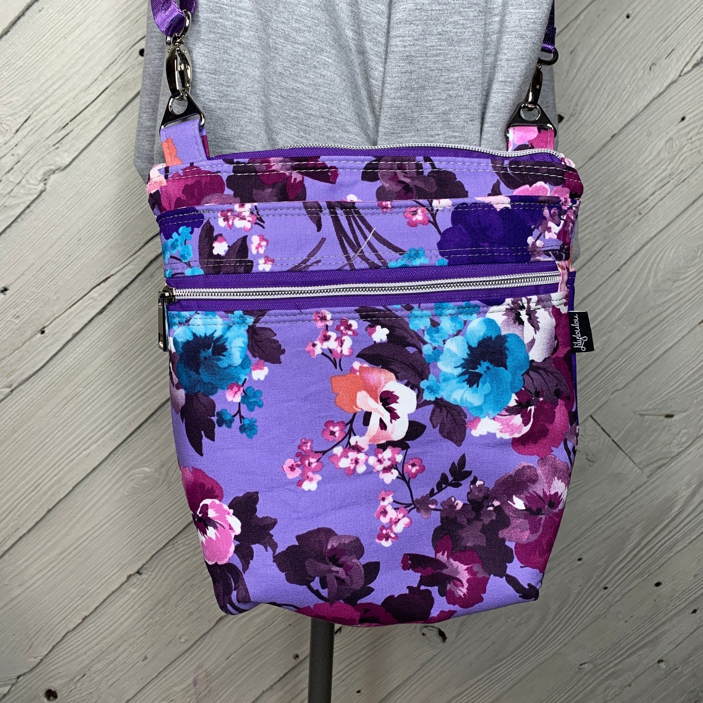 Crossbody Bag with purple floral design