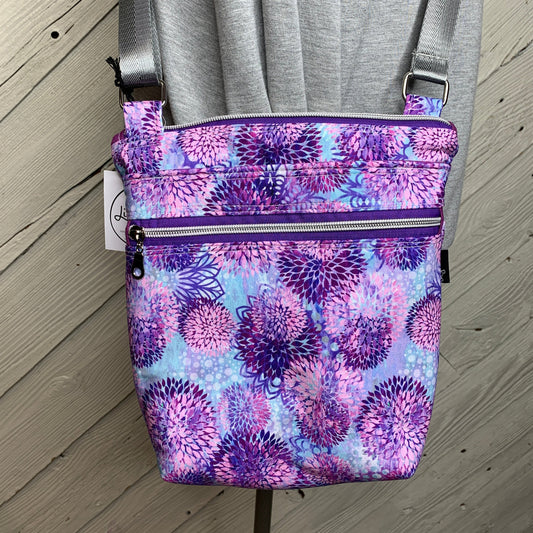 Crossbody Bag with purple chrysanthemum design