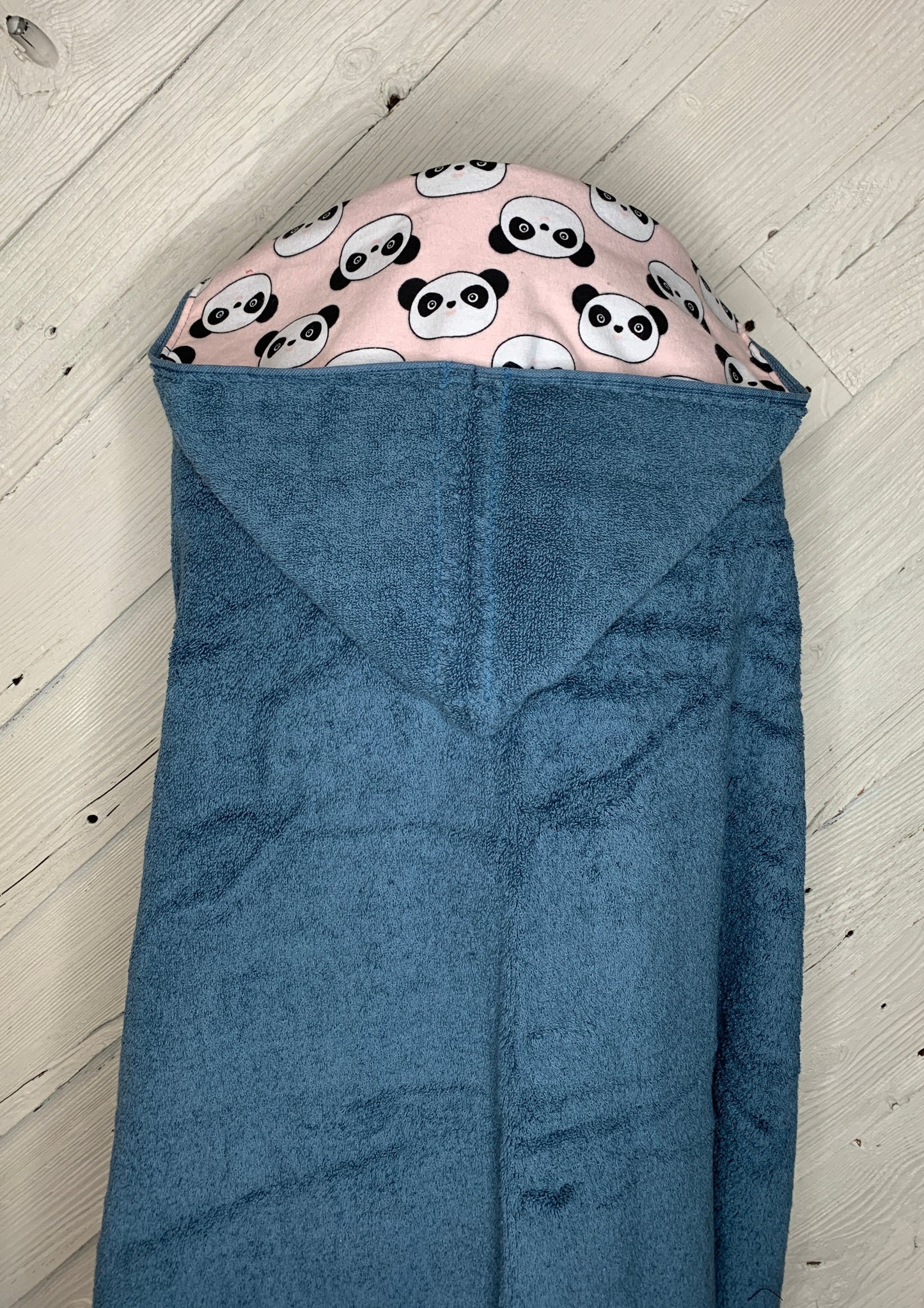 Adult Hooded Bath Towel with Pink Panda Flannel Lining on the Hood