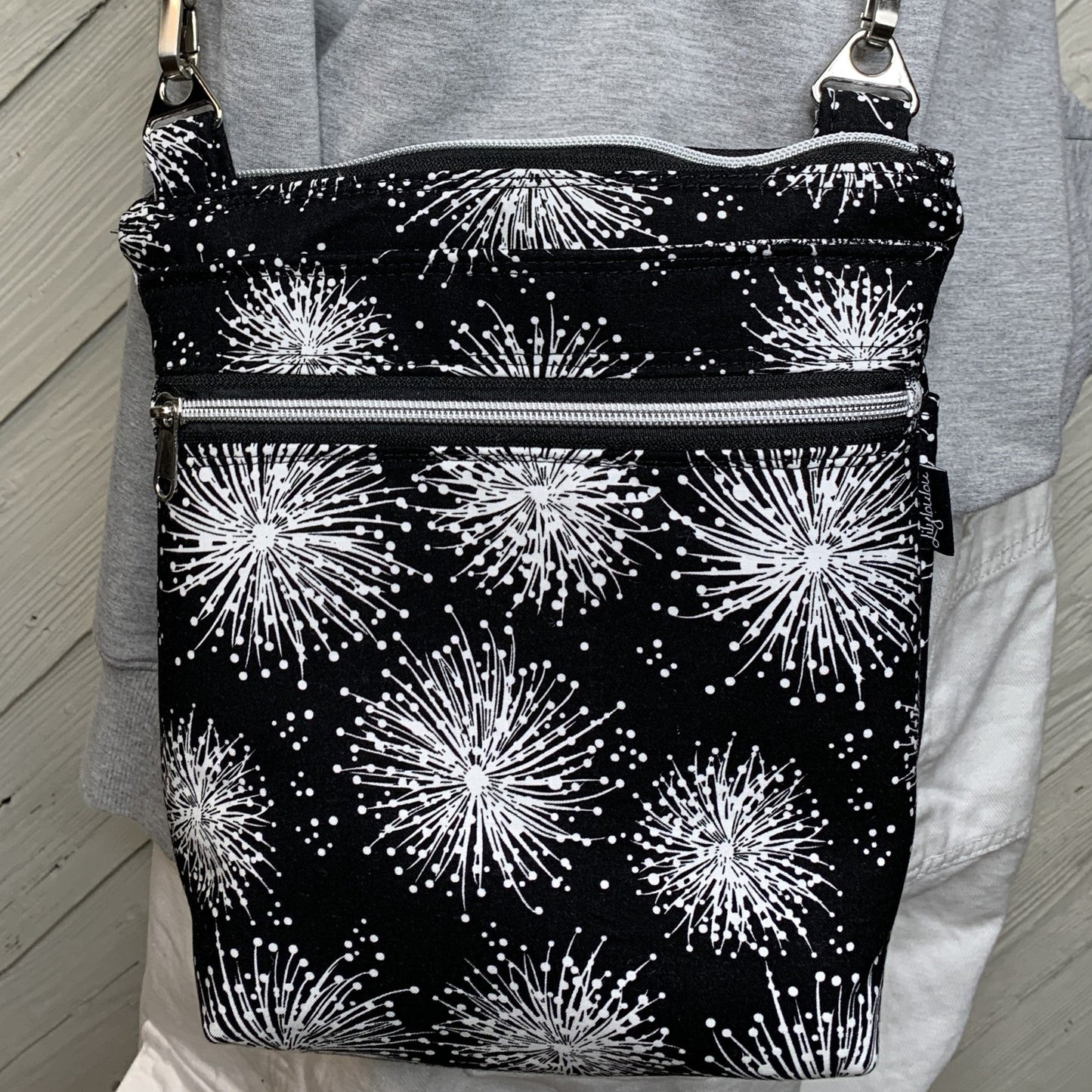 Crossbody Bag with a Black and White Firework Pattern