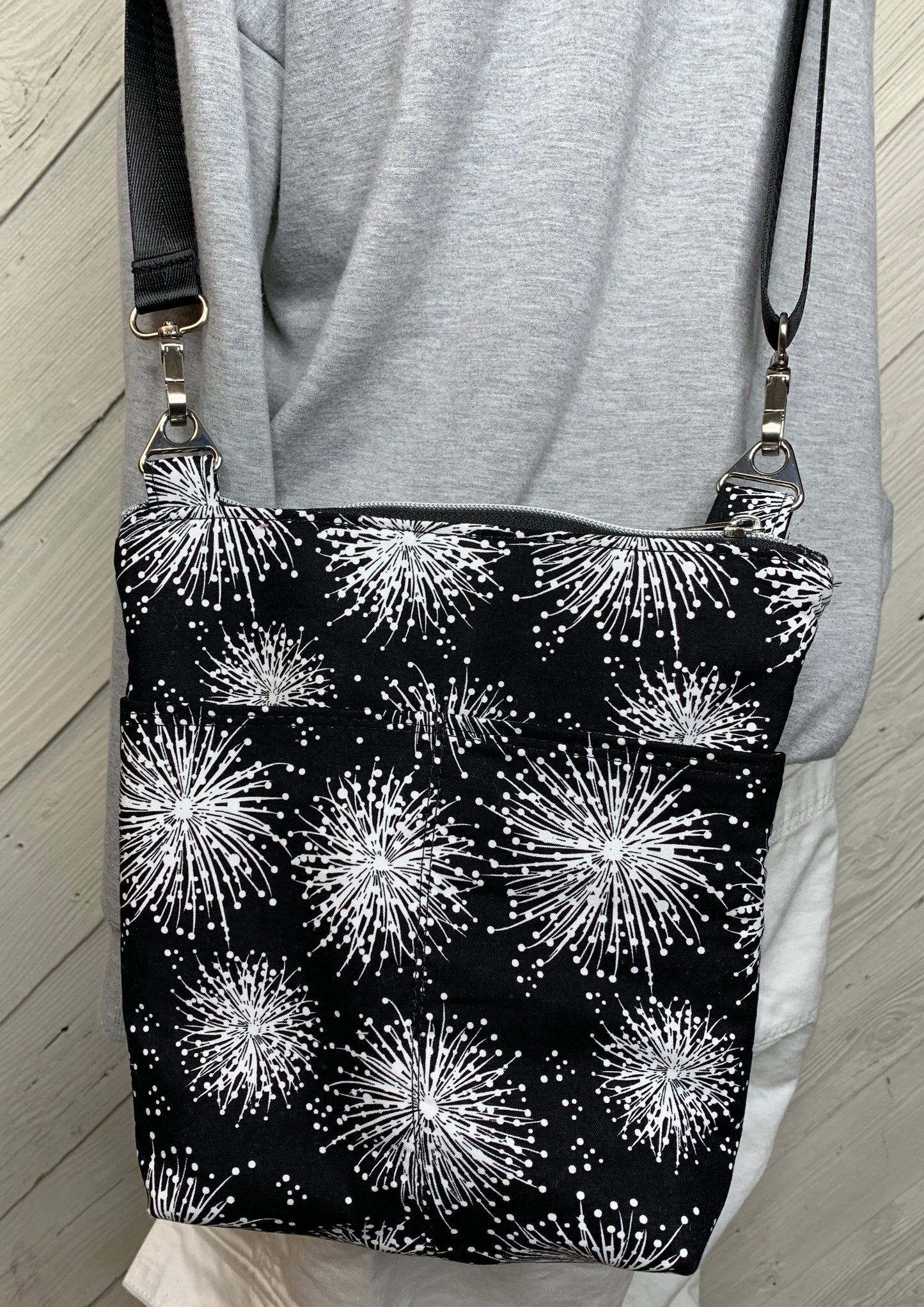 Crossbody Bag with a Black and White Firework Pattern