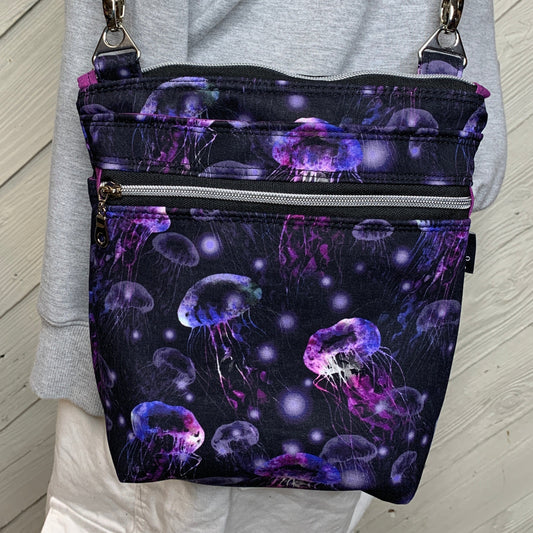 Crossbody Bag with a Jellyfish Pattern on Purple