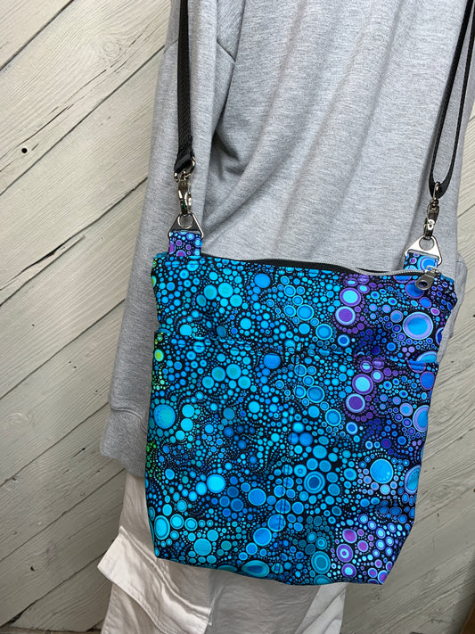 Crossbody Bag with a Blue Circular Pattern