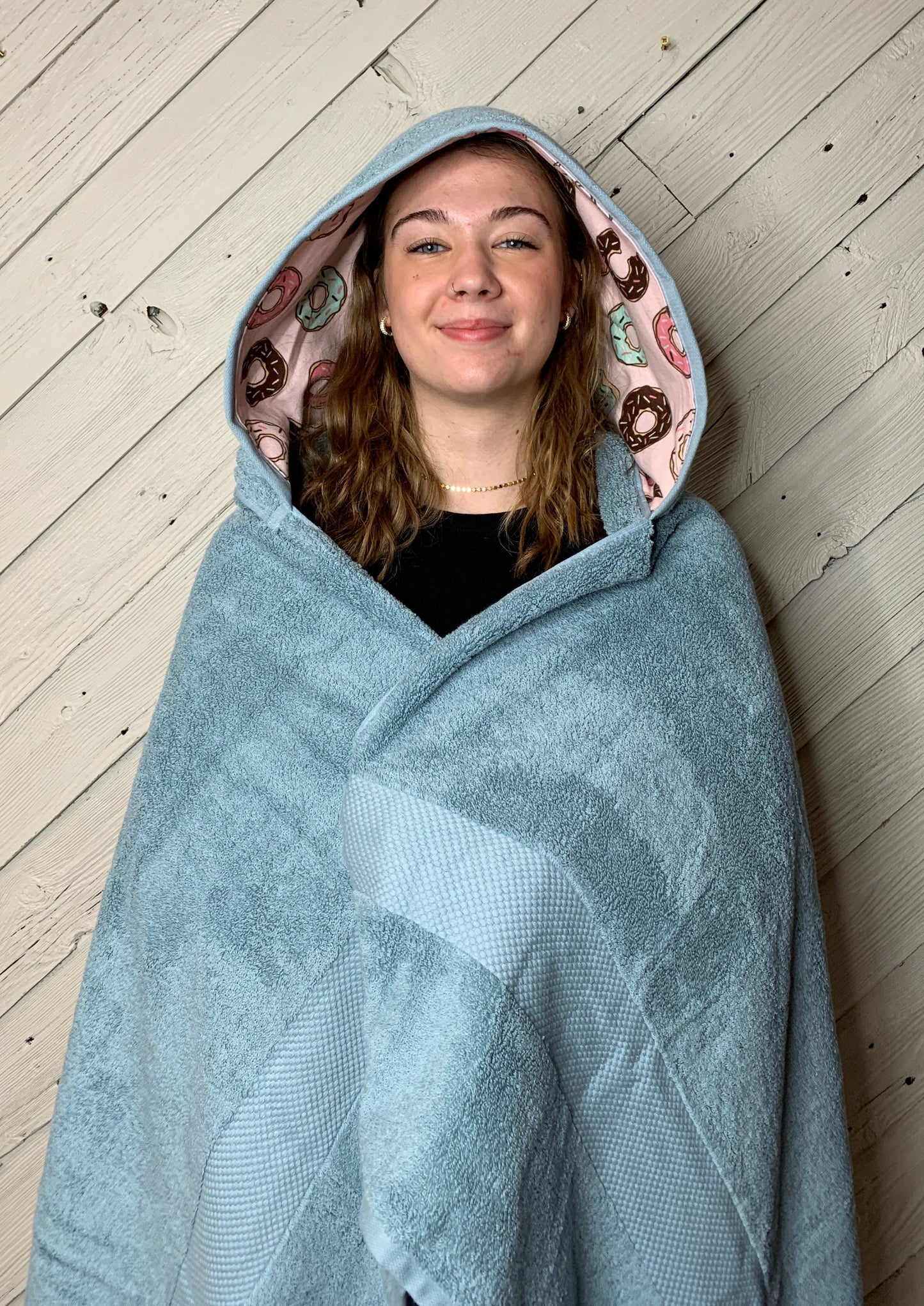 Adult Hooded Bath Towel with a Donut Flannel Lining on the Hood