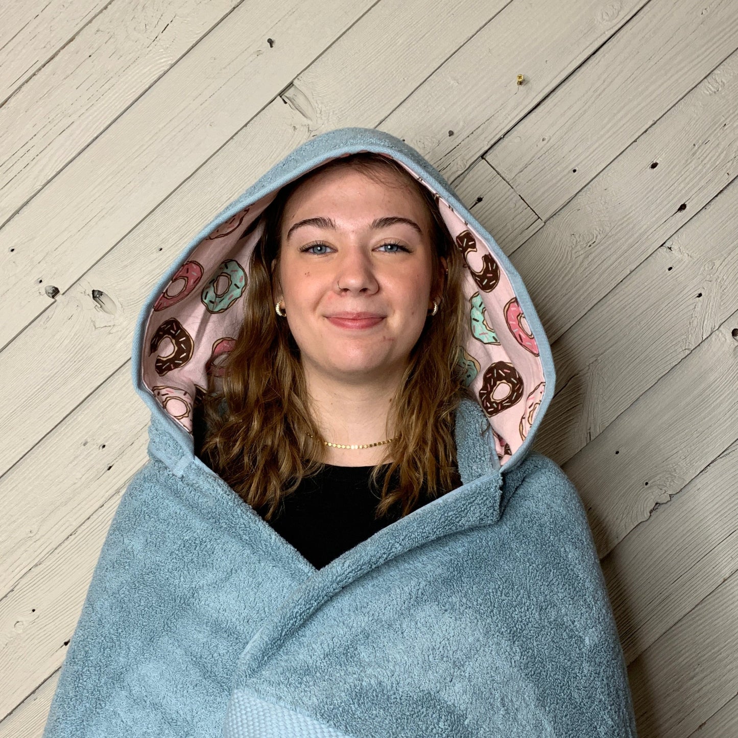 Adult Hooded Bath Towel with a Donut Flannel Lining on the Hood