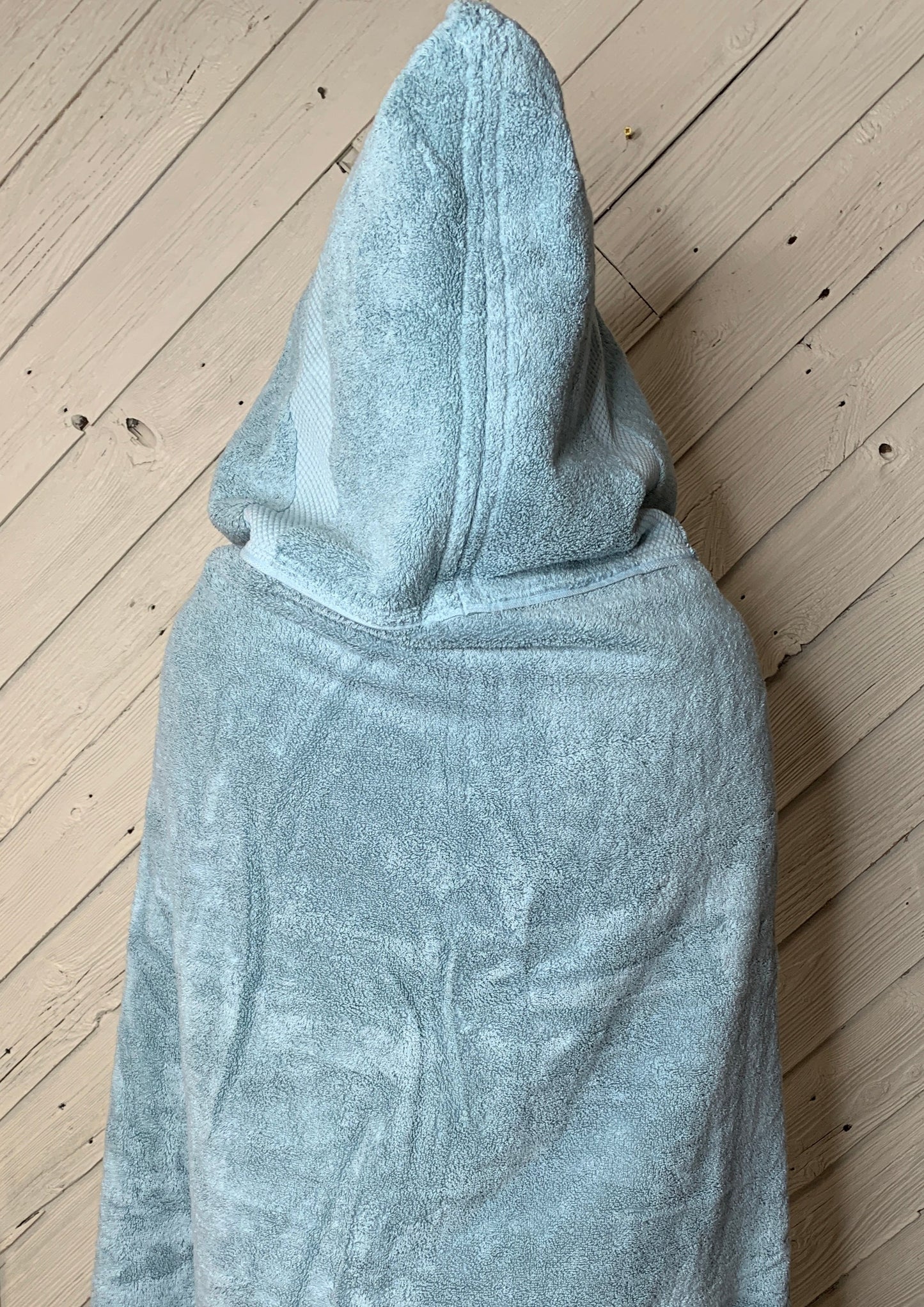 Adult Hooded Bath Towel with Blue and White Unicorn Flannel Lining on the Hood