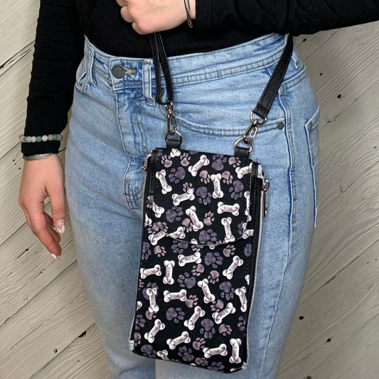 Clutch Crossbody Bag with a Dog Bone and Paw Pattern