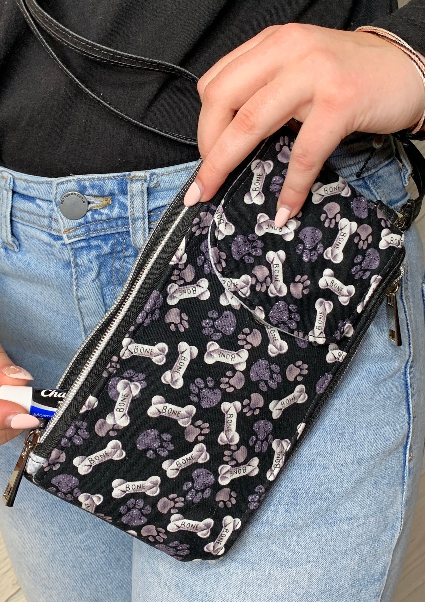 Clutch Crossbody Bag with a Dog Bone and Paw Pattern