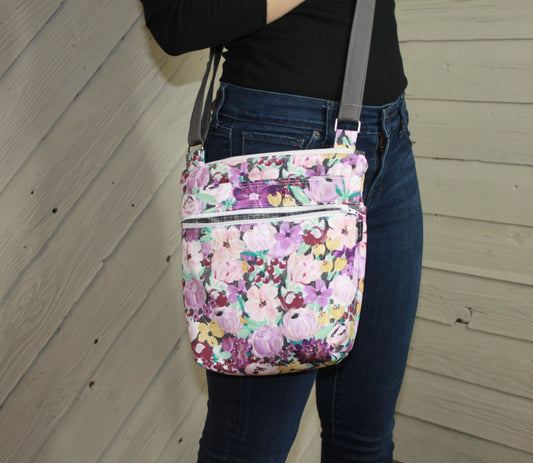 Crossbody Bag with purple floral design