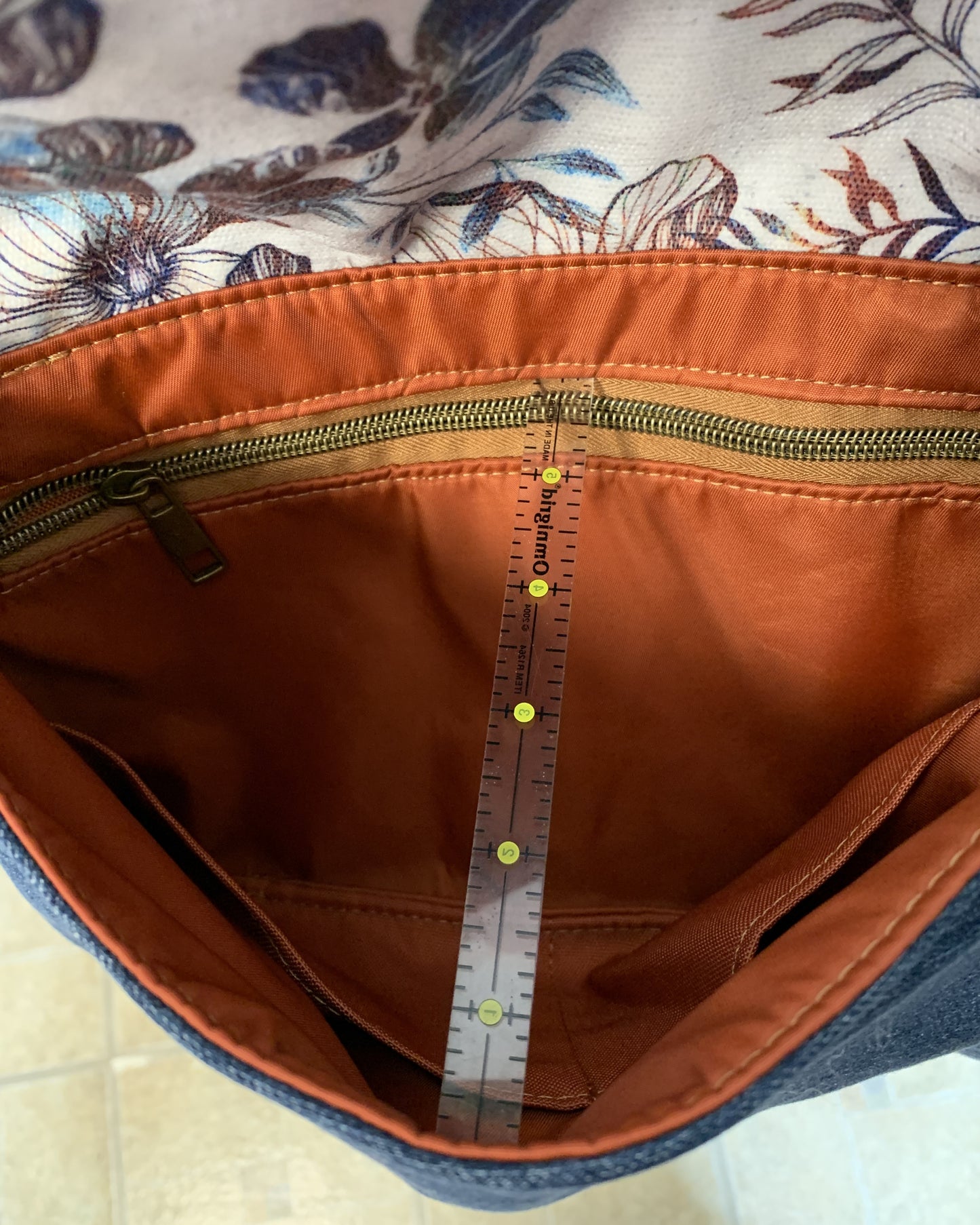 Foldover Crossbody Bag with a denim and floral Design