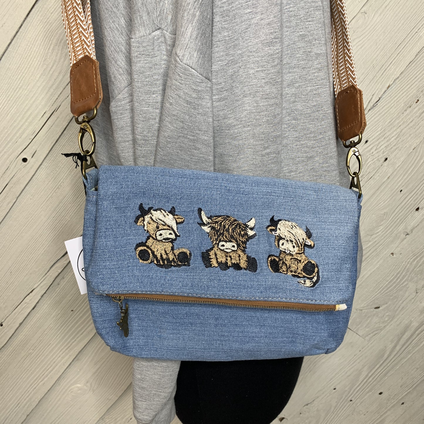 Foldover Crossbody Bag with a highland cow Design