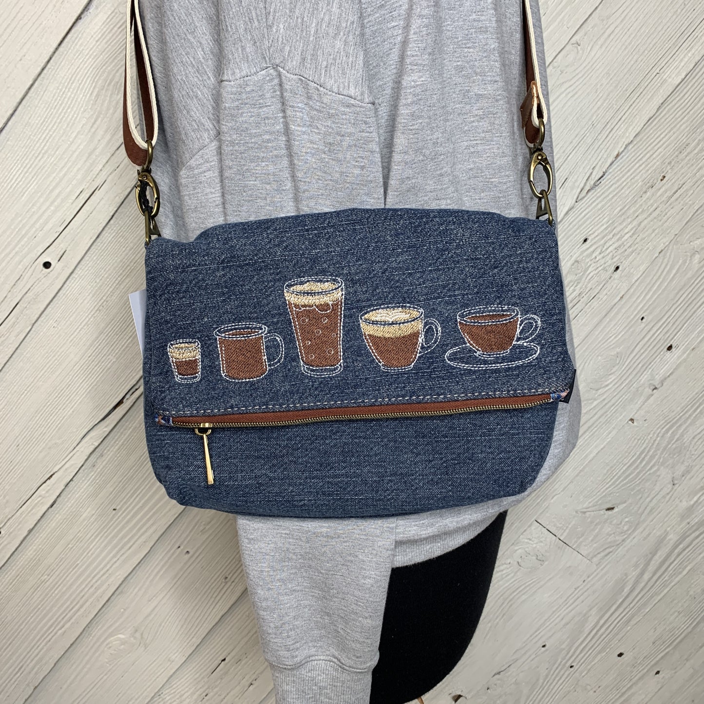 Foldover Crossbody Bag with a coffee Design